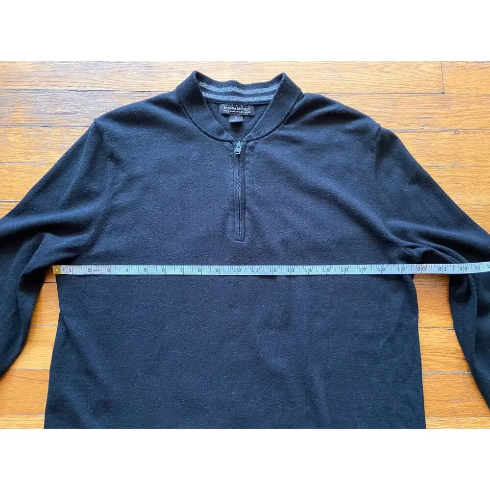 BANANA REPUBLIC Pima Cotton Cashmere 1/4 Zip Black Sweater Mens sz M